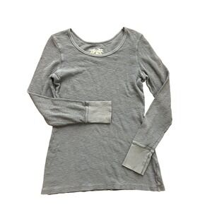 Free People M Womens Gray Waffle Knit Long Sleeve Top Boho Basic Fall Layering